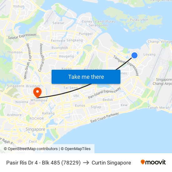 Pasir Ris Dr 4 - Blk 485 (78229) to Curtin Singapore map