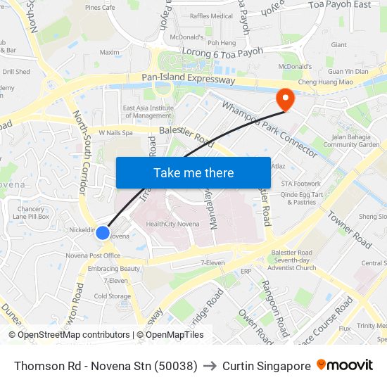 Thomson Rd - Novena Stn (50038) to Curtin Singapore map