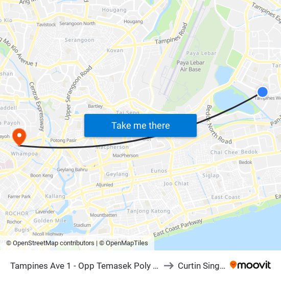 Tampines Ave 1 - Opp Temasek Poly East G (75221) to Curtin Singapore map