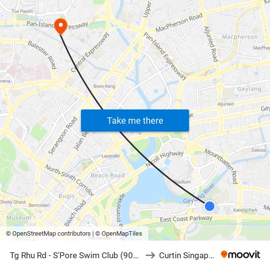 Tg Rhu Rd - S'Pore Swim Club (90059) to Curtin Singapore map