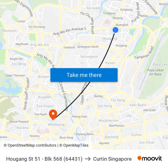 Hougang St 51 - Blk 568 (64431) to Curtin Singapore map