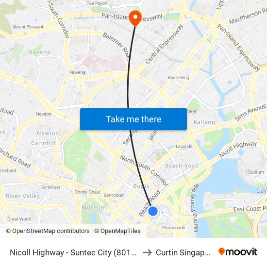 Nicoll Highway - Suntec City (80159) to Curtin Singapore map