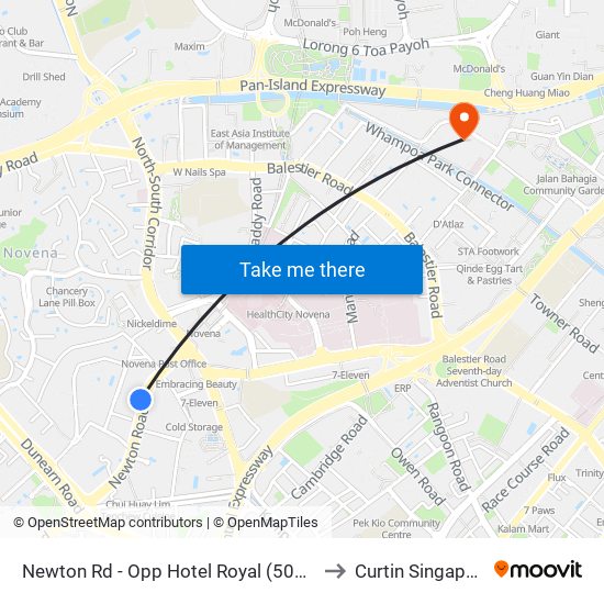 Newton Rd - Opp Hotel Royal (50061) to Curtin Singapore map