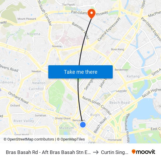 Bras Basah Rd - Aft Bras Basah Stn Exit A (04179) to Curtin Singapore map
