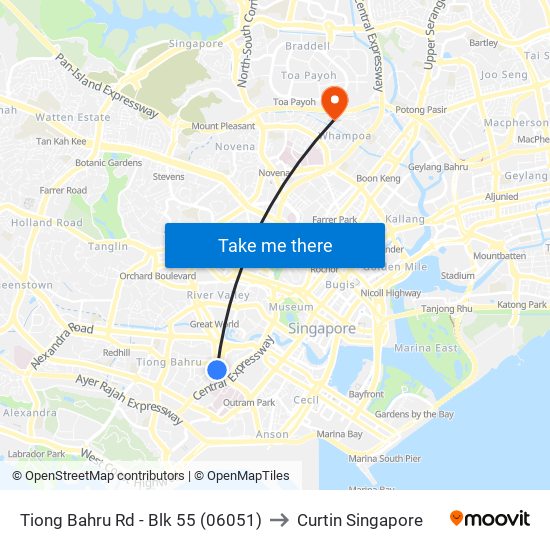 Tiong Bahru Rd - Blk 55 (06051) to Curtin Singapore map