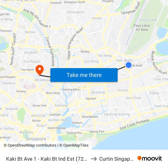 Kaki Bt Ave 1 - Kaki Bt Ind Est (72051) to Curtin Singapore map