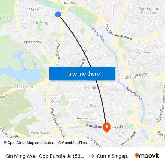 Sin Ming Ave - Opp Eunoia Jc (53321) to Curtin Singapore map