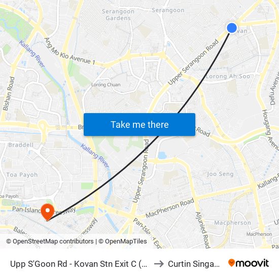 Upp S'Goon Rd - Kovan Stn Exit C (63039) to Curtin Singapore map