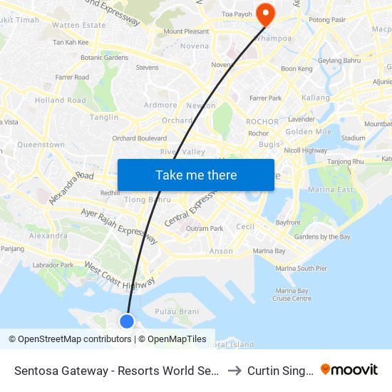 Sentosa Gateway - Resorts World Sentosa (14519) to Curtin Singapore map