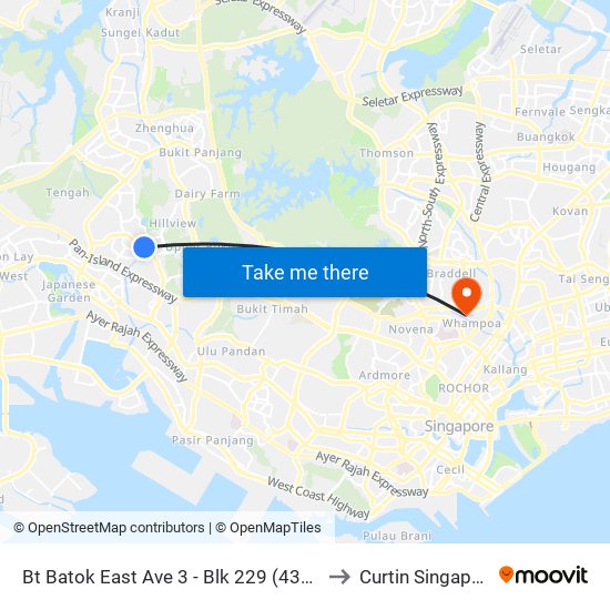 Bt Batok East Ave 3 - Blk 229 (43171) to Curtin Singapore map