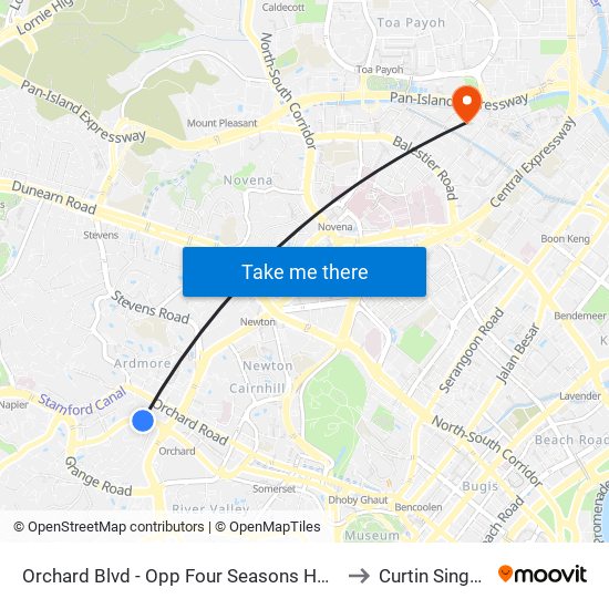 Orchard Blvd - Opp Four Seasons Hotel (09111) to Curtin Singapore map