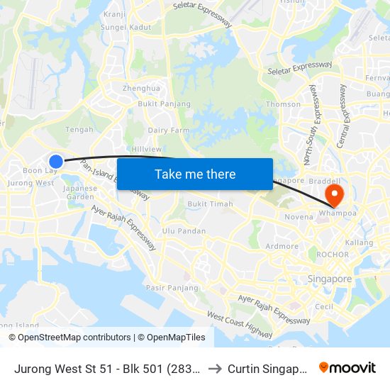 Jurong West St 51 - Blk 501 (28391) to Curtin Singapore map