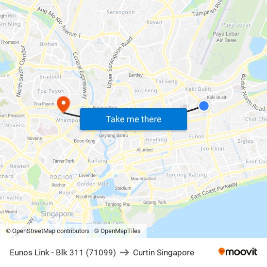 Eunos Link - Blk 311 (71099) to Curtin Singapore map