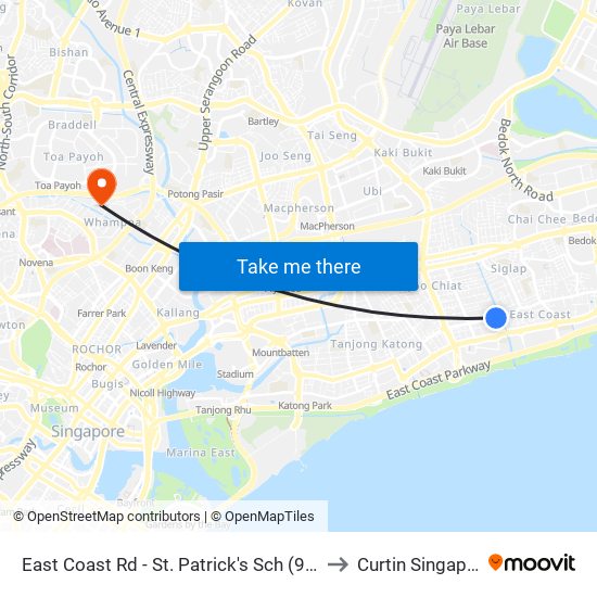 East Coast Rd - St. Patrick's Sch (92159) to Curtin Singapore map