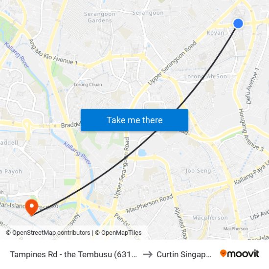 Tampines Rd - the Tembusu (63131) to Curtin Singapore map