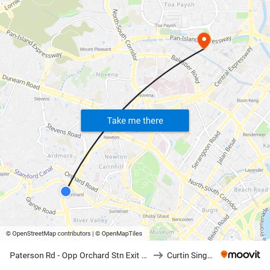 Paterson Rd - Opp Orchard Stn Exit 12 (13191) to Curtin Singapore map