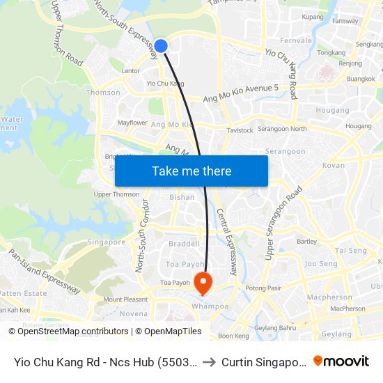 Yio Chu Kang Rd - Ncs Hub (55039) to Curtin Singapore map