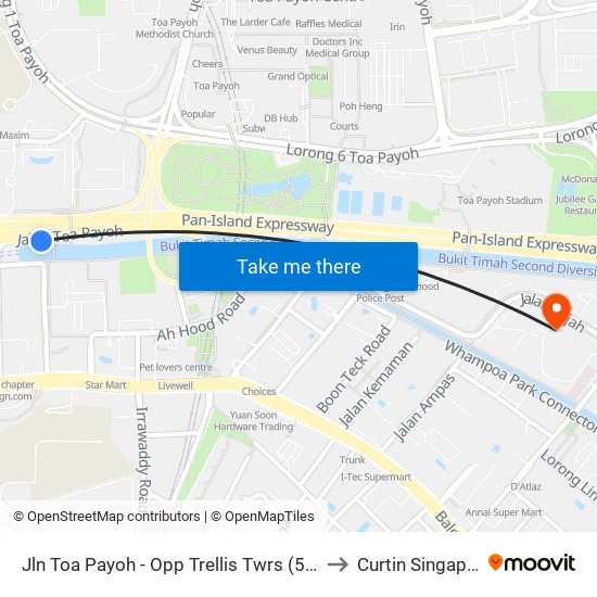 Jln Toa Payoh - Opp Trellis Twrs (52079) to Curtin Singapore map