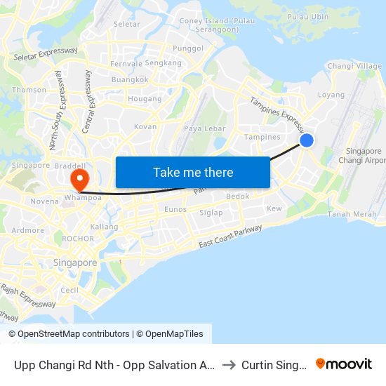 Upp Changi Rd Nth - Opp Salvation Army (97019) to Curtin Singapore map