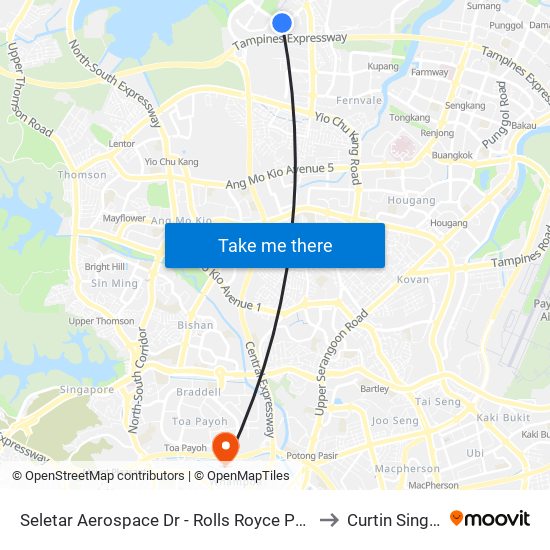 Seletar Aerospace Dr - Rolls Royce Pte Ltd (68101) to Curtin Singapore map