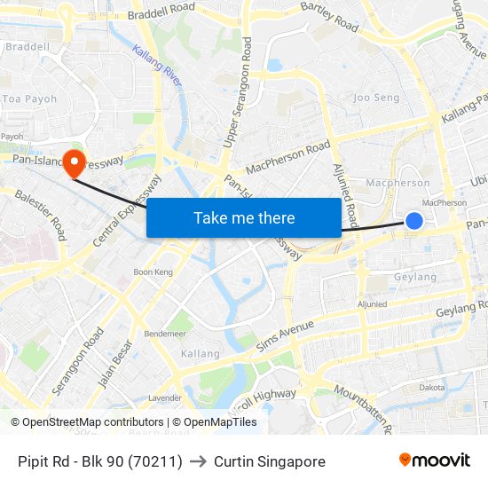 Pipit Rd - Blk 90 (70211) to Curtin Singapore map