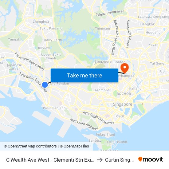 C'Wealth Ave West - Clementi Stn Exit A (17171) to Curtin Singapore map