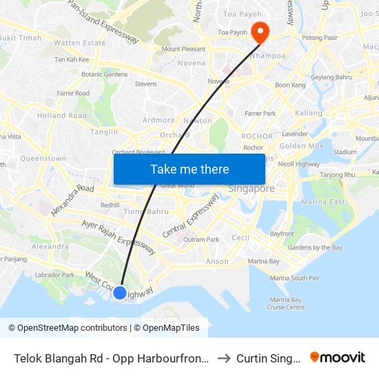 Telok Blangah Rd - Opp Harbourfront Int (14121) to Curtin Singapore map