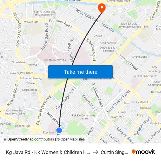 Kg Java Rd - Kk Women & Children Hosp (40101) to Curtin Singapore map