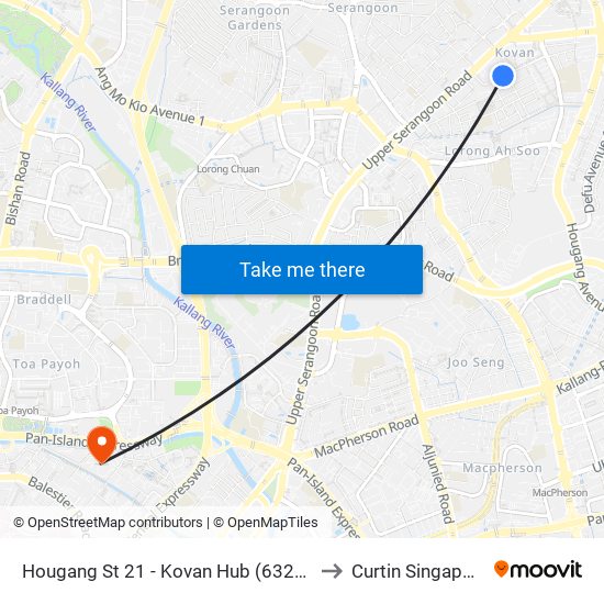 Hougang St 21 - Kovan Hub (63221) to Curtin Singapore map