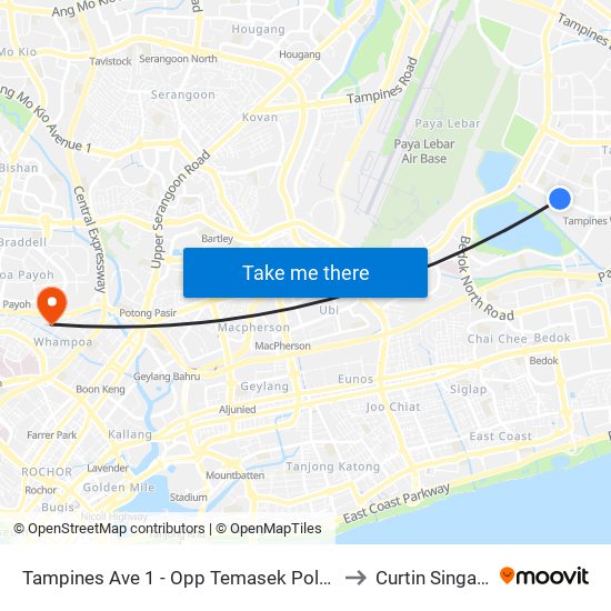 Tampines Ave 1 - Opp Temasek Poly (75231) to Curtin Singapore map