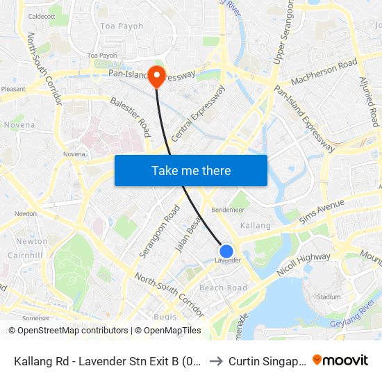 Kallang Rd - Lavender Stn Exit B (01311) to Curtin Singapore map