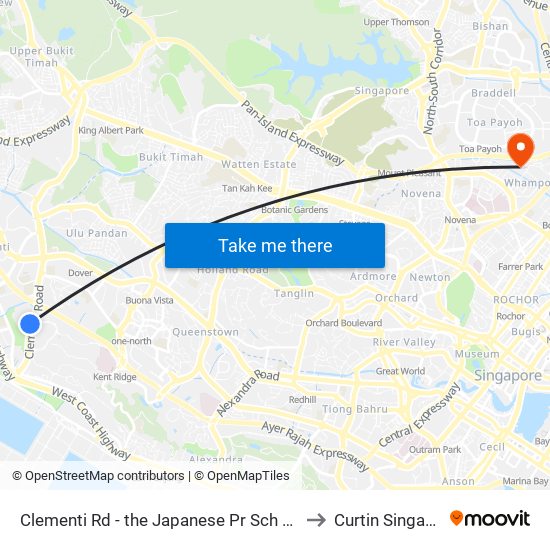 Clementi Rd - the Japanese Pr Sch (16151) to Curtin Singapore map
