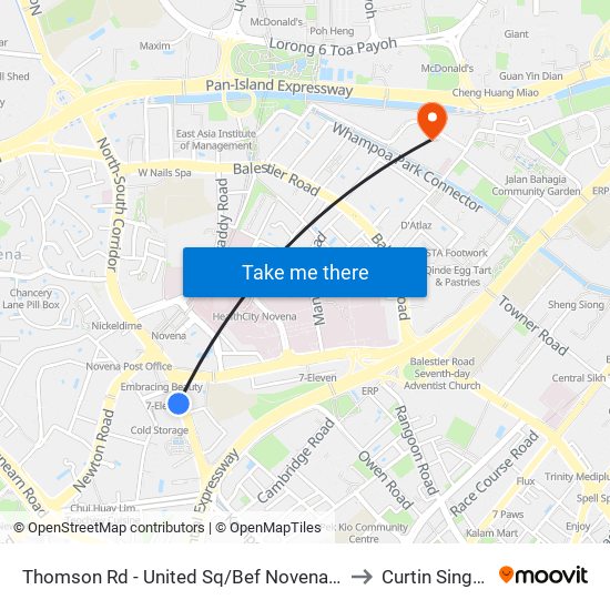 Thomson Rd - United Sq/Bef Novena Stn (50021) to Curtin Singapore map