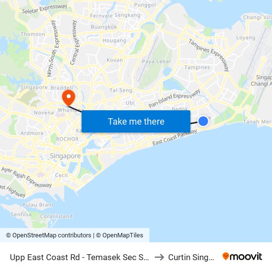 Upp East Coast Rd - Temasek Sec Sch (94059) to Curtin Singapore map