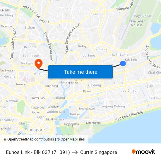 Eunos Link - Blk 637 (71091) to Curtin Singapore map