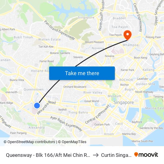 Queensway - Blk 166/Aft Mei Chin Rd (11029) to Curtin Singapore map