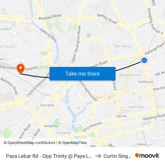 Paya Lebar Rd - Opp Trinity @ Paya Lebar (70279) to Curtin Singapore map