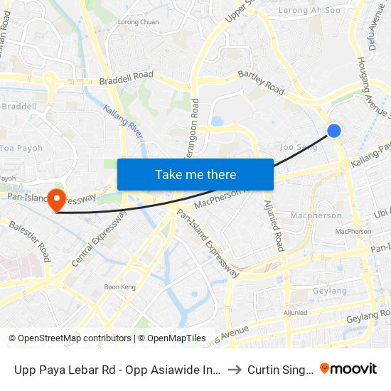Upp Paya Lebar Rd - Opp Asiawide Ind Bldg (70299) to Curtin Singapore map