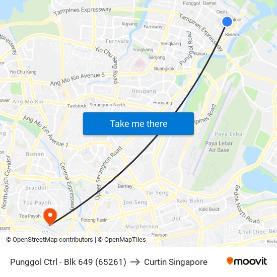 Punggol Ctrl - Blk 649 (65261) to Curtin Singapore map