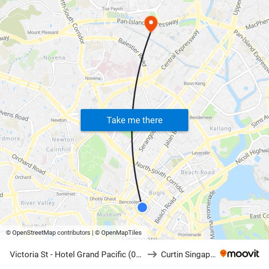 Victoria St - Hotel Grand Pacific (01012) to Curtin Singapore map