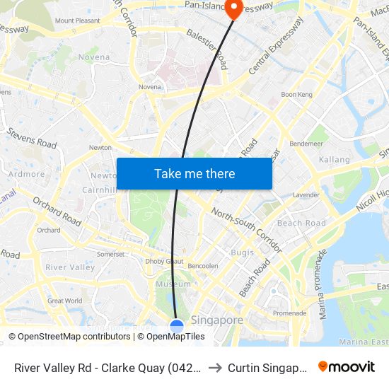 River Valley Rd - Clarke Quay (04211) to Curtin Singapore map