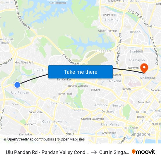 Ulu Pandan Rd - Pandan Valley Condo (12031) to Curtin Singapore map