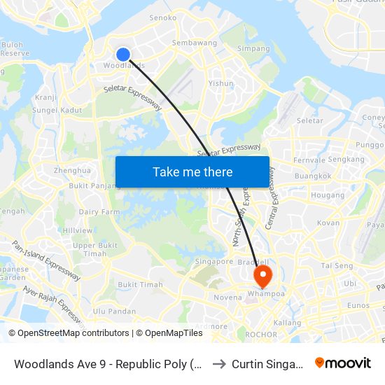 Woodlands Ave 9 - Republic Poly (46269) to Curtin Singapore map