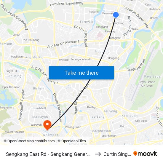 Sengkang East Rd - Sengkang General Hosp (67419) to Curtin Singapore map