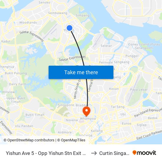 Yishun Ave 5 - Opp Yishun Stn Exit B (59159) to Curtin Singapore map