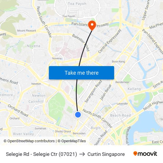 Selegie Rd - Selegie Ctr (07021) to Curtin Singapore map