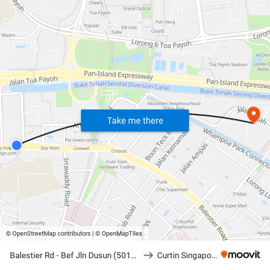 Balestier Rd - Bef Jln Dusun (50161) to Curtin Singapore map