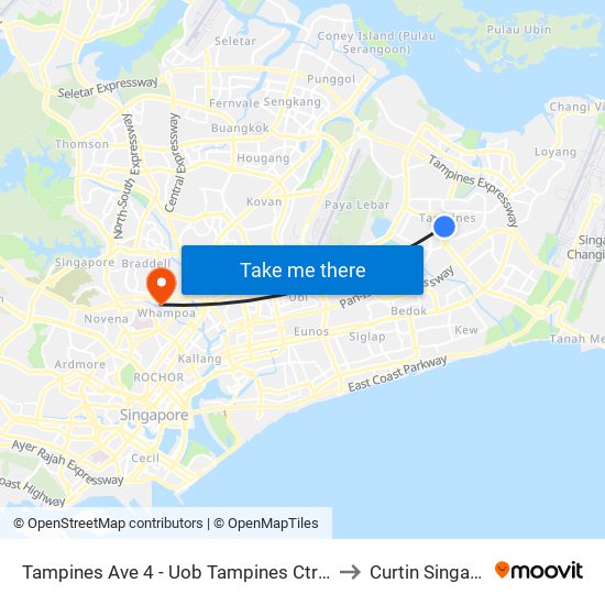 Tampines Ave 4 - Uob Tampines Ctr (76131) to Curtin Singapore map