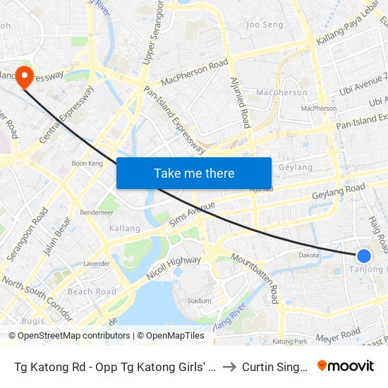Tg Katong Rd - Opp Tg Katong Girls' Sch (82071) to Curtin Singapore map