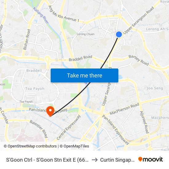 S'Goon Ctrl - S'Goon Stn Exit E (66351) to Curtin Singapore map